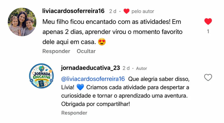 Comentario de una madre que cuenta que su hijo quedó encantado con las actividades