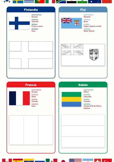 Página de Banderas del Mundo: Finlandia, Fiyi, Francia y Gabón