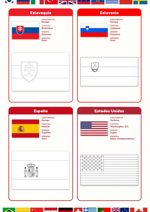 Página de Banderas del Mundo: Eslovaquia, Eslovenia, España y Estados Unidos