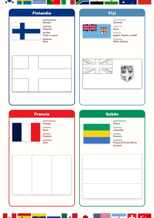 Página de Banderas del Mundo: Finlandia, Fiyi, Francia y Gabón
